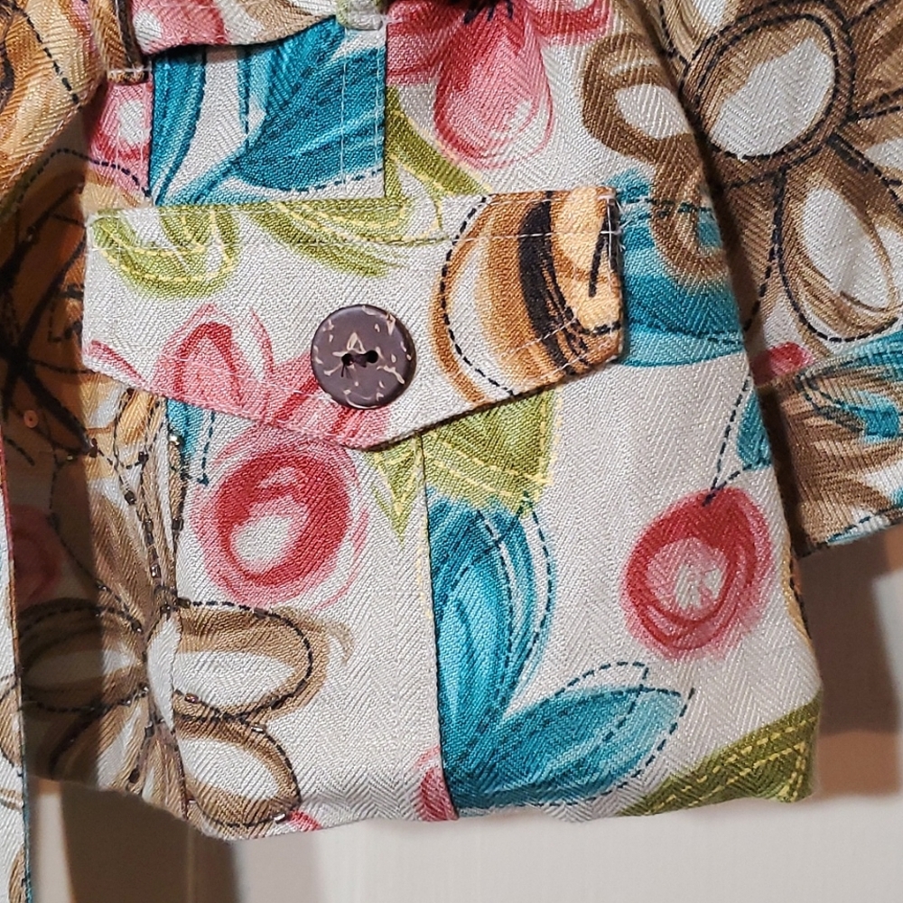 Floral Blazer Bead Detail Buttons & Tie Front Sz10 - Picture 5 of 10